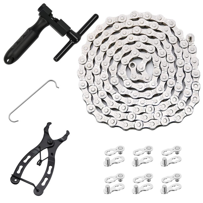 Ruby Q Bike Chain Kit, 6/7/8 Speed Multi-Function Bike Mechanic Repair Kit, Chain Breaker and Bike Link Plier with Hook and 6 Pairs Bicycle Buckle, Reusable - Image 1